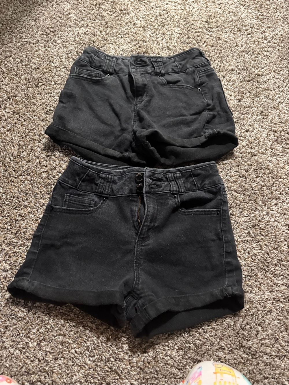 Blue Spice Black Rolled-Hem Girls' Denim Shorts Duo